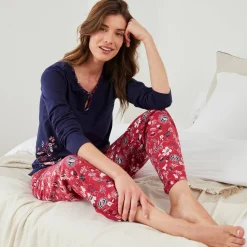 Pyjama<Blancheporte Pyjamabroek met bloemenprint rood / marine
