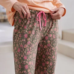 Pyjama<Blancheporte Pyjamabroek met bloemenprint "Bohème" kaki / roze