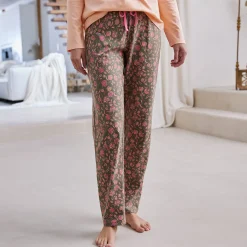 Pyjama<Blancheporte Pyjamabroek met bloemenprint "Bohème" kaki / roze