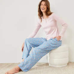 Pyjama<Blancheporte Pyjamabroek met bloemenprint blauw / roze
