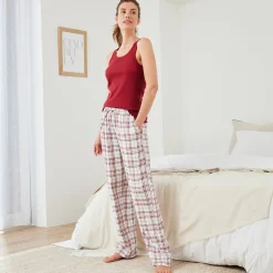Pyjama<Blancheporte Pyjamabroek met ingeweven ruiten ecru / roze
