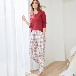 Pyjama<Blancheporte Pyjamabroek met ingeweven ruiten ecru / roze