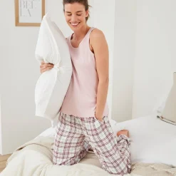 Pyjama<Blancheporte Pyjamabroek met ingeweven ruiten ecru / roze