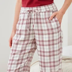 Pyjama<Blancheporte Pyjamabroek met ingeweven ruiten ecru / roze