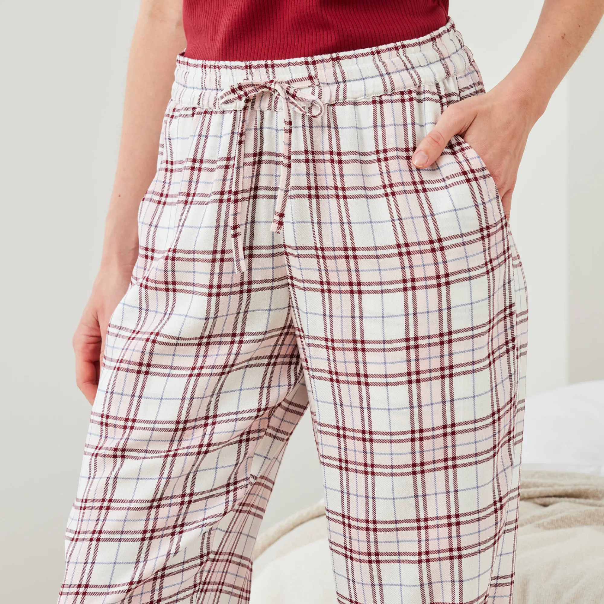 Pyjama<Blancheporte Pyjamabroek met ingeweven ruiten ecru / roze