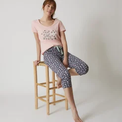 Pyjama<Blancheporte 3/4-pyjamabroek met print "Beautiful" antracietgrijs