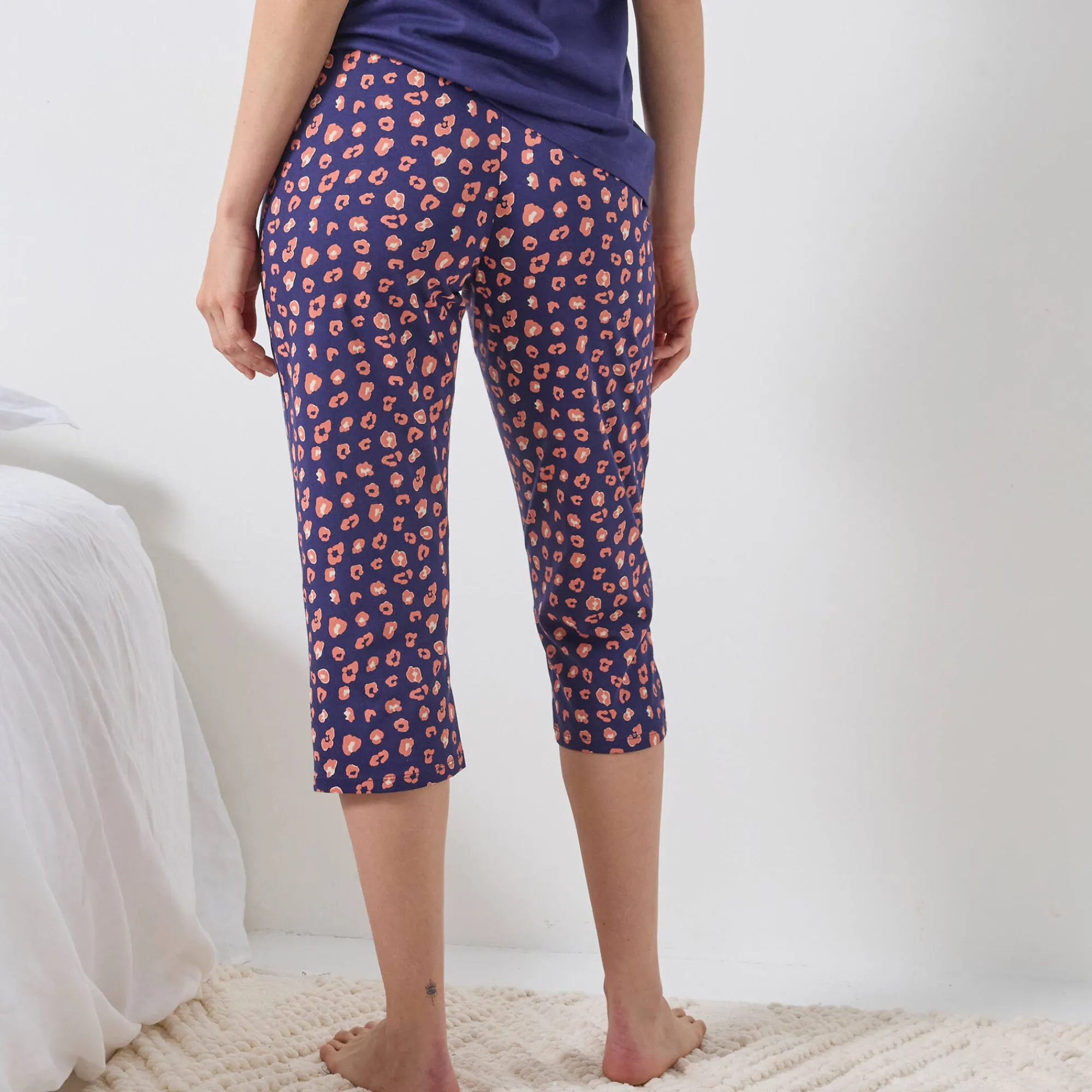 Pyjama<Blancheporte 3/4-pyjamabroek met print "Beautiful" marine / koper
