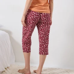 Pyjama<Blancheporte 3/4-pyjamabroek met print "Beautiful" bordeaux / ecru