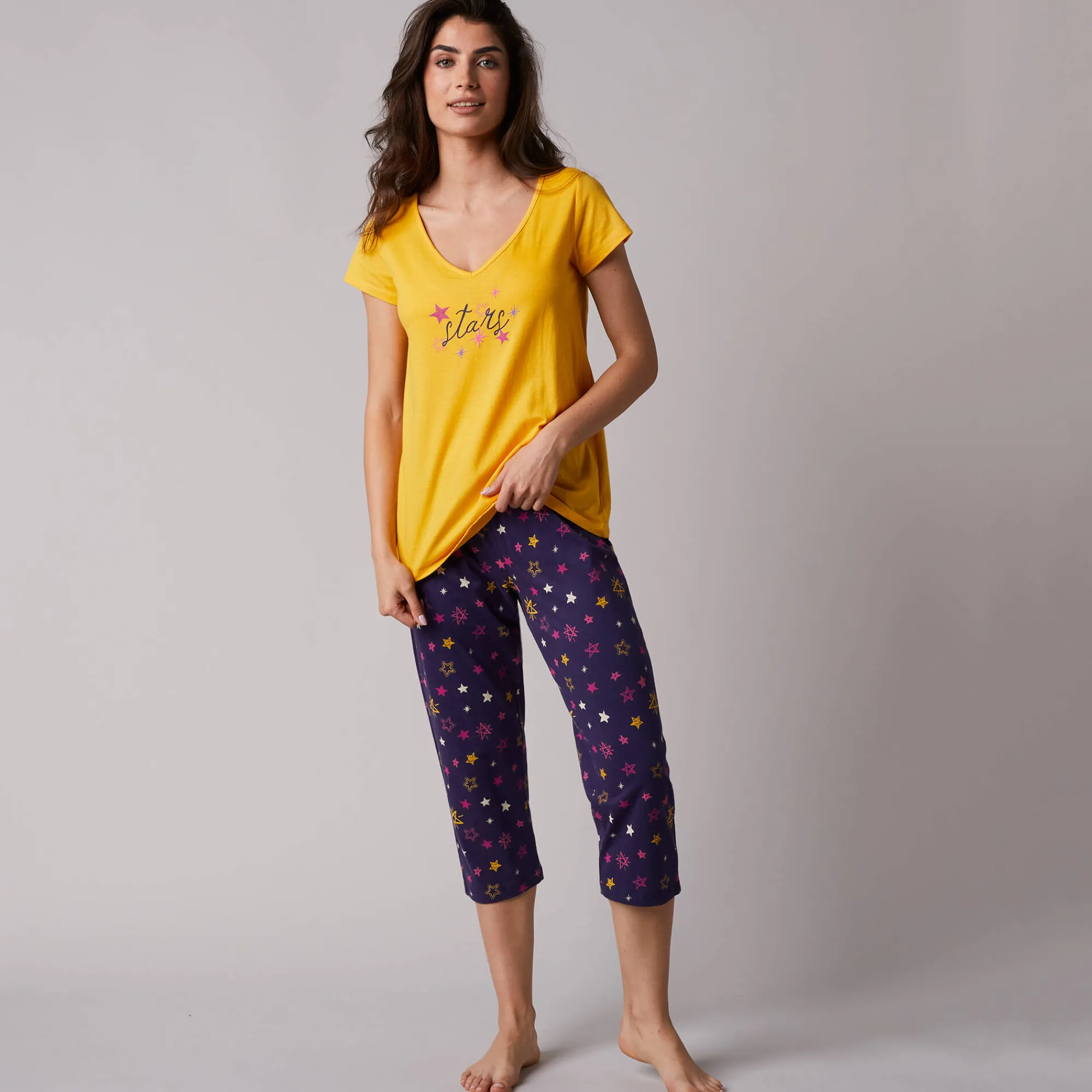 Pyjama<Blancheporte 3/4-pyjamabroek met sterrenprint Estrella - katoen marine