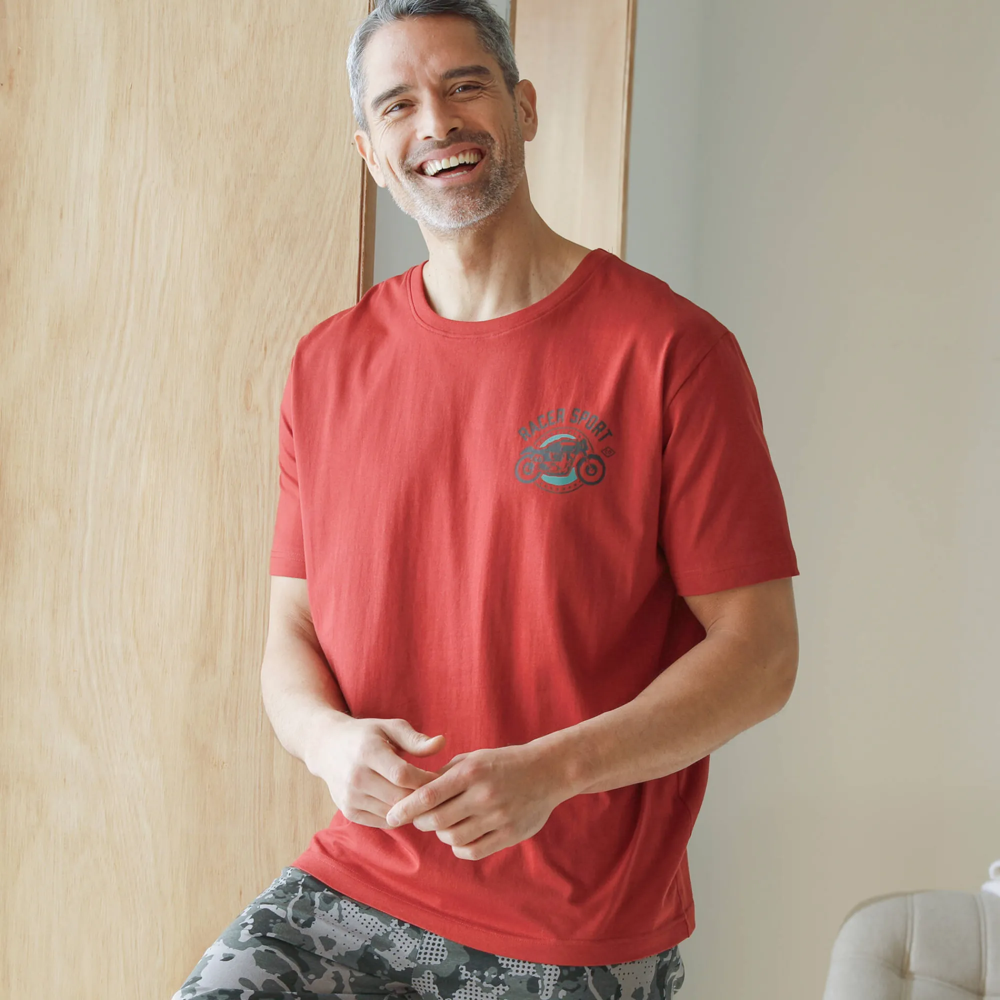Pyjama En Kamerjas<Blancheporte Pyjamashirt met borstprint en korte mouwen roestbruin