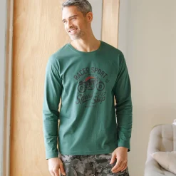 Pyjama En Kamerjas<Blancheporte Pyjamashirt met geplaatste print en lange mouwen donkergroen