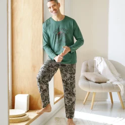 Pyjama En Kamerjas<Blancheporte Pyjamashirt met geplaatste print en lange mouwen donkergroen