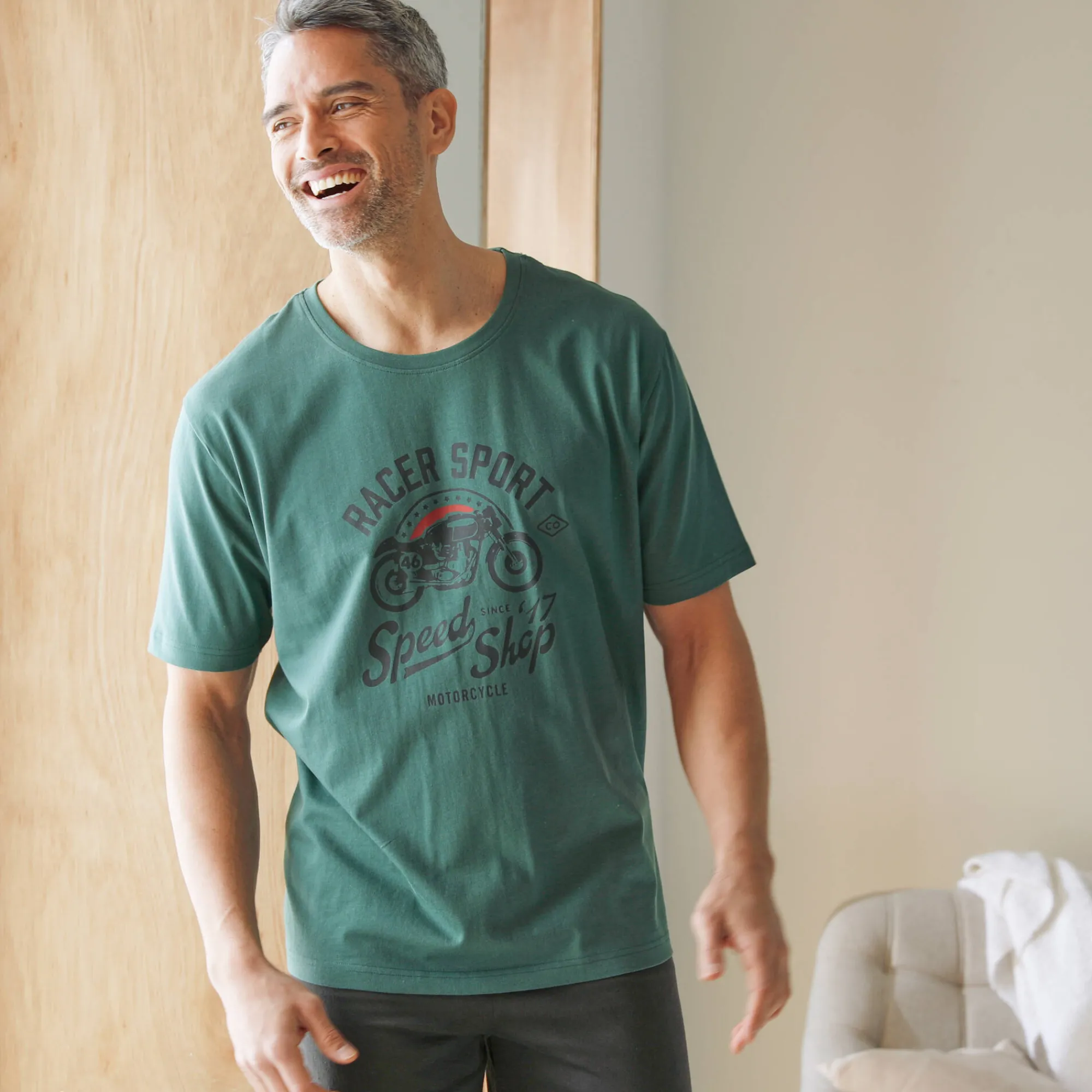 Pyjama En Kamerjas<Blancheporte Pyjamashirt met geplaatste print en korte mouwen donkergroen
