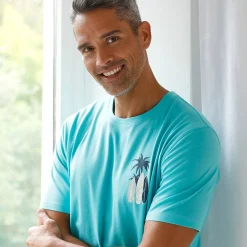 Pyjama En Kamerjas<Blancheporte Pyjamashirt met korte mouwen en surfmotief aqua