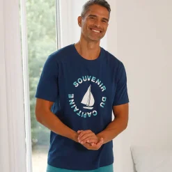 Pyjama En Kamerjas<Blancheporte Pyjamashirt met korte mouwen en bootmotief marine / aqua