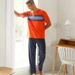 Pyjama En Kamerjas<Blancheporte Pyjamashirt met korte mouwen en strepen, katoen oranje