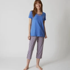 Pyjama<Blancheporte Pyjamashirt met korte mouwen en bloemenmotief jeansblauw