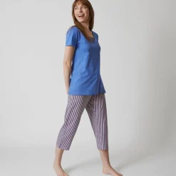 Pyjama<Blancheporte Pyjamashirt met korte mouwen en bloemenmotief jeansblauw