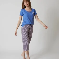 Pyjama<Blancheporte Pyjamashirt met korte mouwen en bloemenmotief jeansblauw