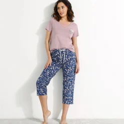 Pyjama<Blancheporte Pyjamashirt met korte mouwen en bloemenmotief grijsmauve