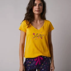 Pyjama<Blancheporte Pyjamashirt met korte mouwen en print Estrella geel