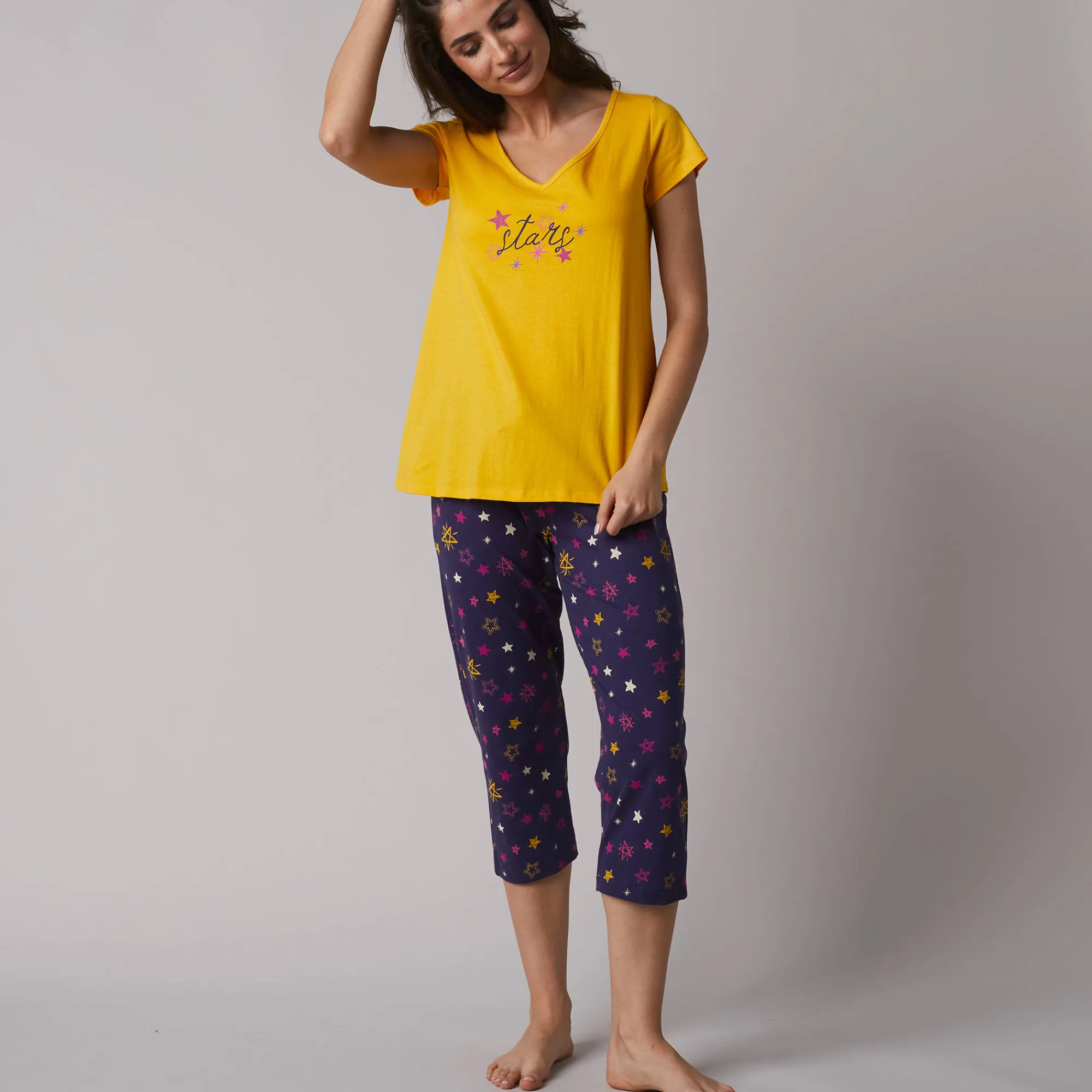 Pyjama<Blancheporte Pyjamashirt met korte mouwen en print Estrella geel