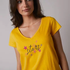 Pyjama<Blancheporte Pyjamashirt met korte mouwen en print Estrella geel