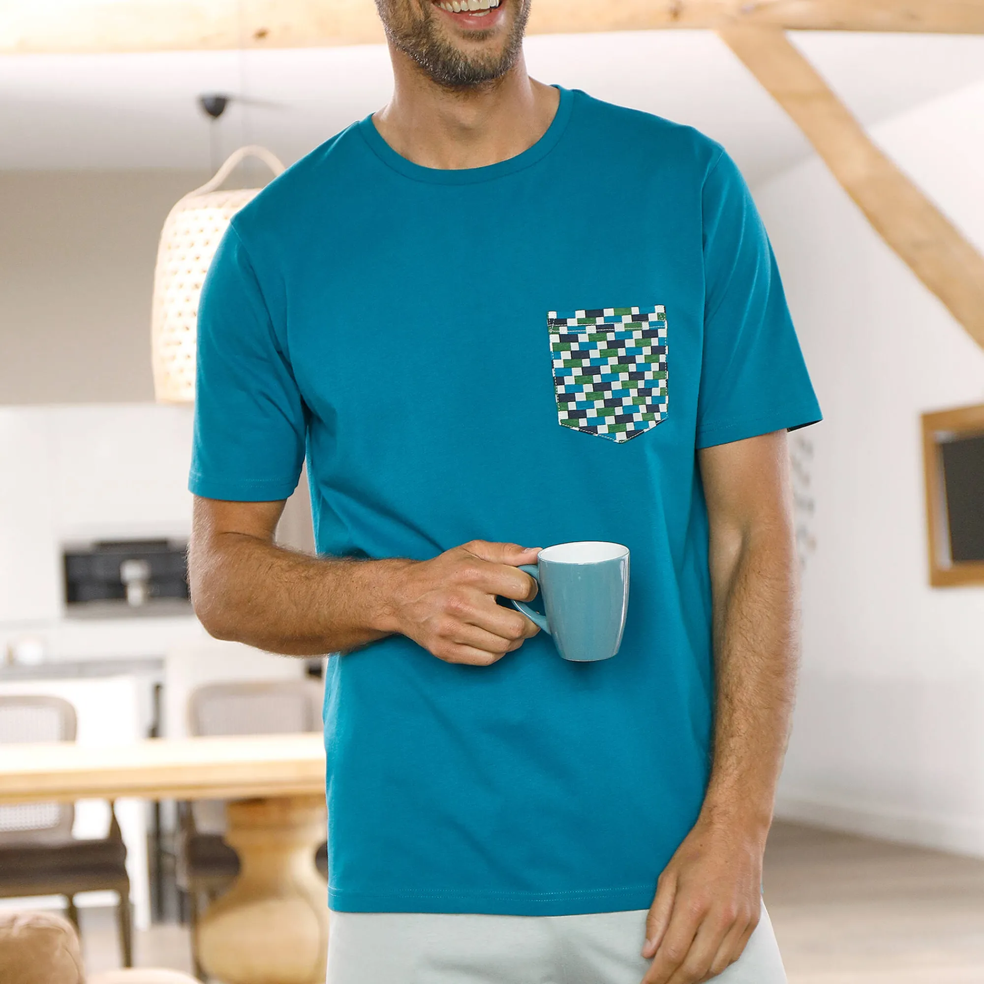Pyjama En Kamerjas<Blancheporte Pyjamashirt met korte mouwen eendenblauw