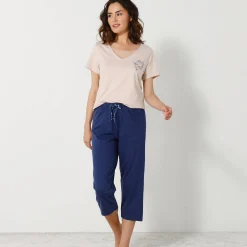 Pyjama<Blancheporte Pyjamashirt met korte mouwen en bloemenmotief zandkleur