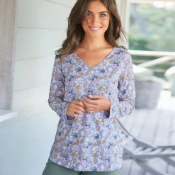 Pyjama<Blancheporte Pyjamashirt met lange mouwen en bloemblaadjesprint parma / ecru