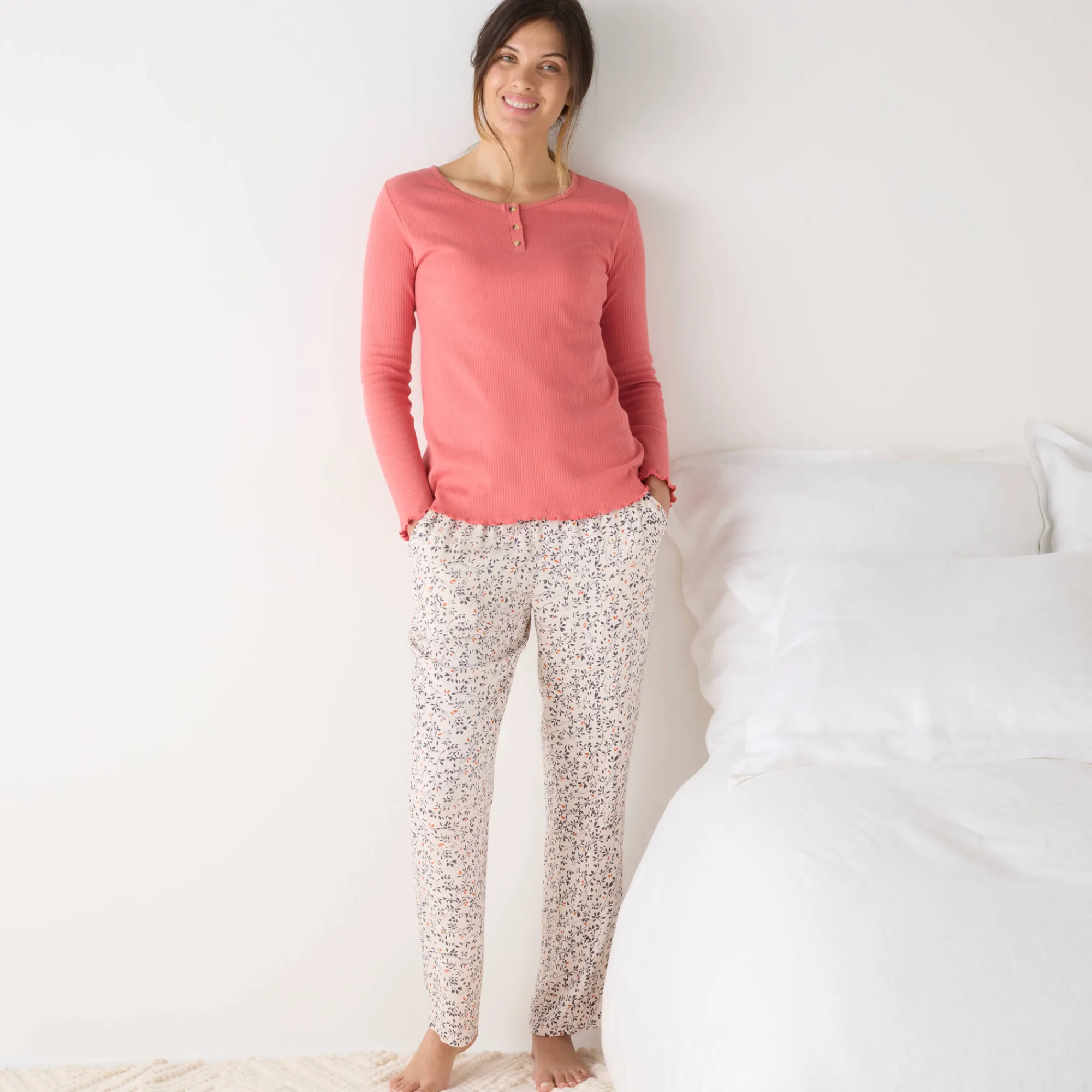 Pyjama<Blancheporte Pyjamashirt met lange mouwen koraal