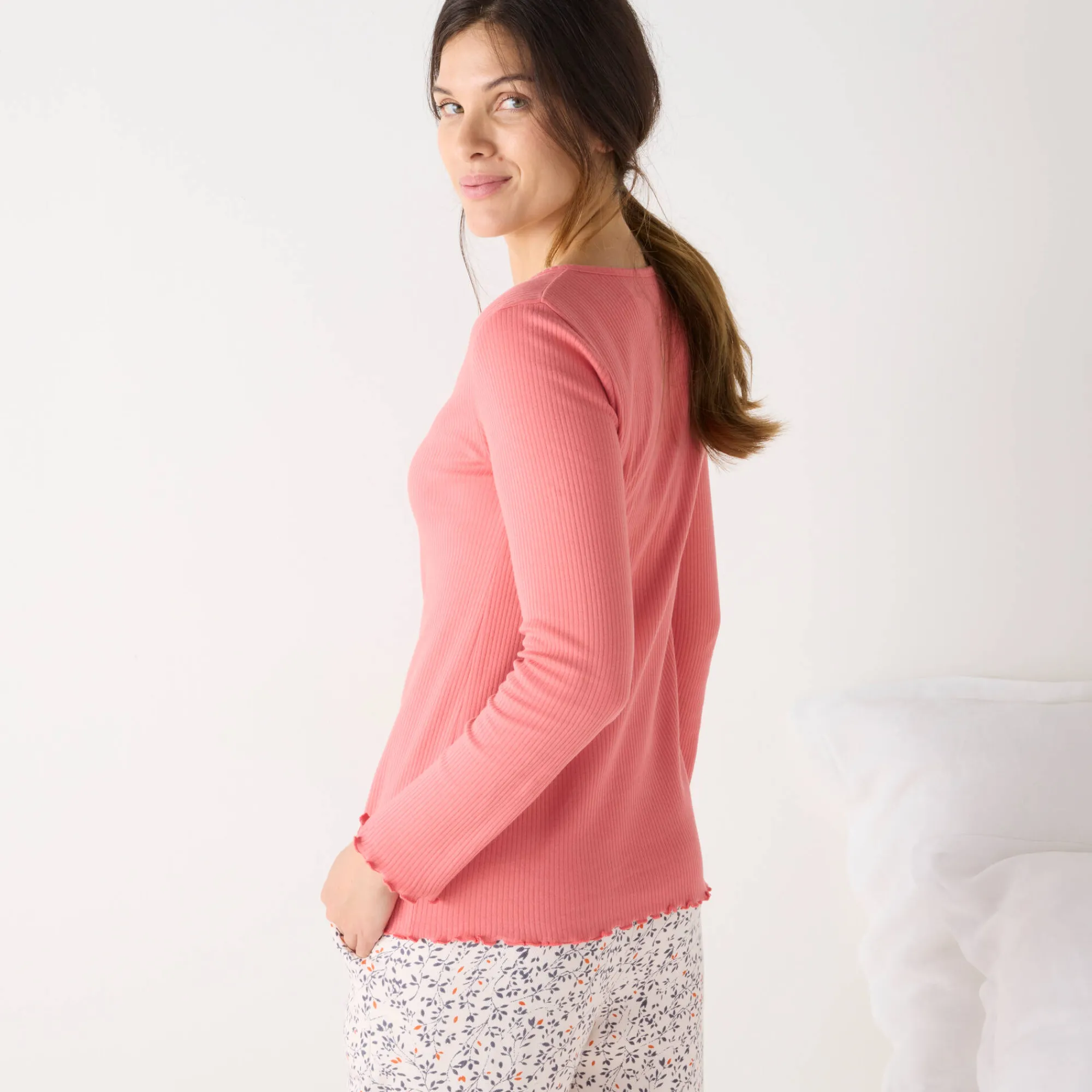 Pyjama<Blancheporte Pyjamashirt met lange mouwen koraal