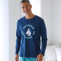 Pyjama En Kamerjas<Blancheporte Pyjamashirt met lange mouwen en bootmotief marine / aqua