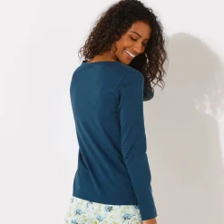 Pyjama<Blancheporte Pyjamashirt met lange mouwen en geplaatste bloemblaadjesprint donkerblauw