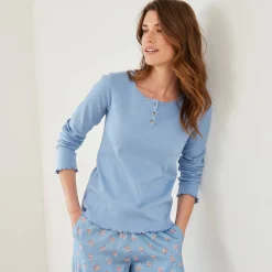 Pyjama<Blancheporte Pyjamashirt met lange mouwen blauw