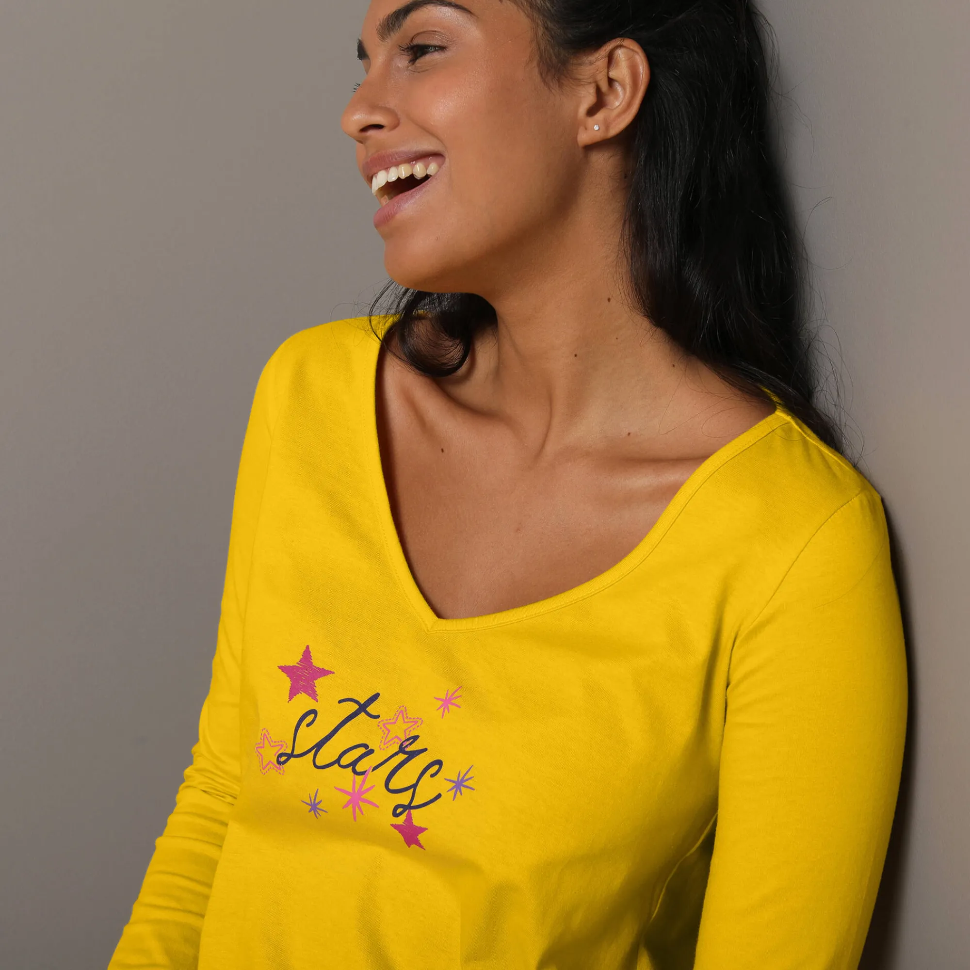 Pyjama<Blancheporte Pyjamashirt met lange mouwen en print Estrella geel