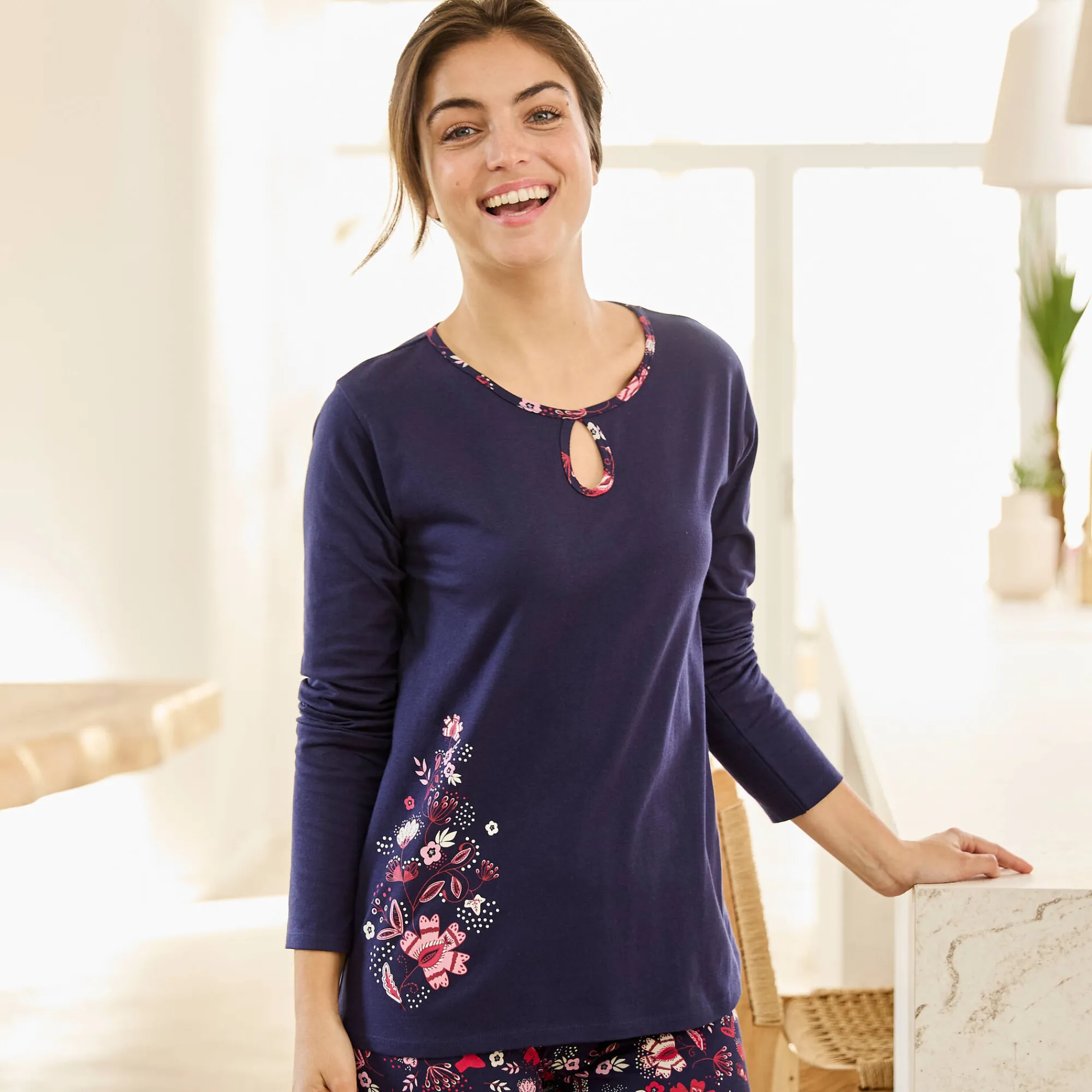 Pyjama<Blancheporte Pyjamashirt met lange mouwen marine