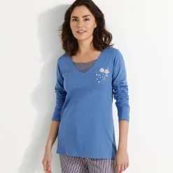Pyjama<Blancheporte Pyjamashirt met lange mouwen en bloemenmotief jeansblauw