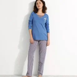 Pyjama<Blancheporte Pyjamashirt met lange mouwen en bloemenmotief jeansblauw