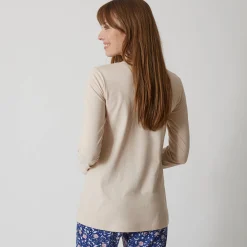 Pyjama<Blancheporte Pyjamashirt met lange mouwen en bloemenmotief zandkleur