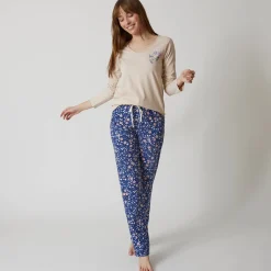 Pyjama<Blancheporte Pyjamashirt met lange mouwen en bloemenmotief zandkleur