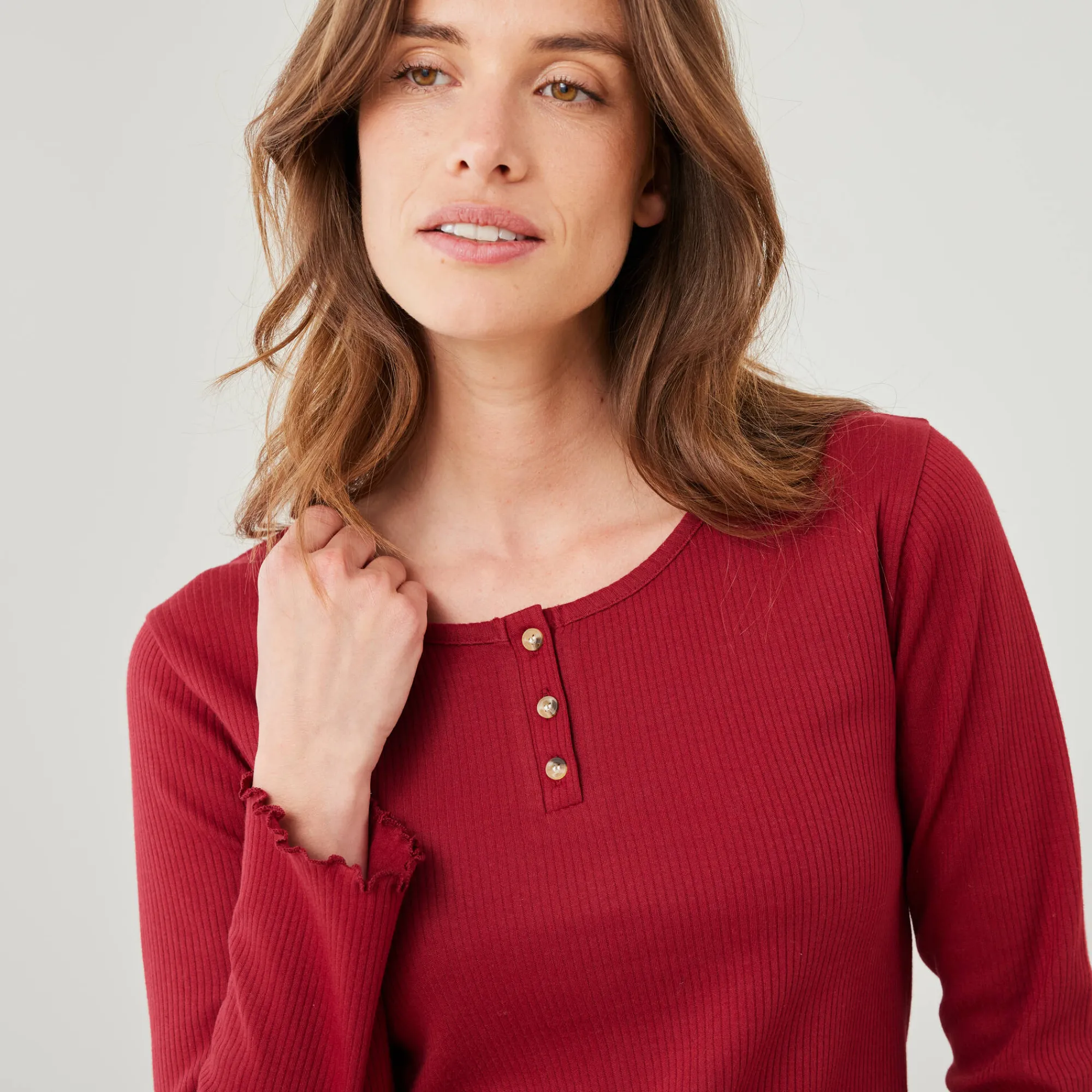 Pyjama<Blancheporte Pyjamashirt met lange mouwen bordeaux