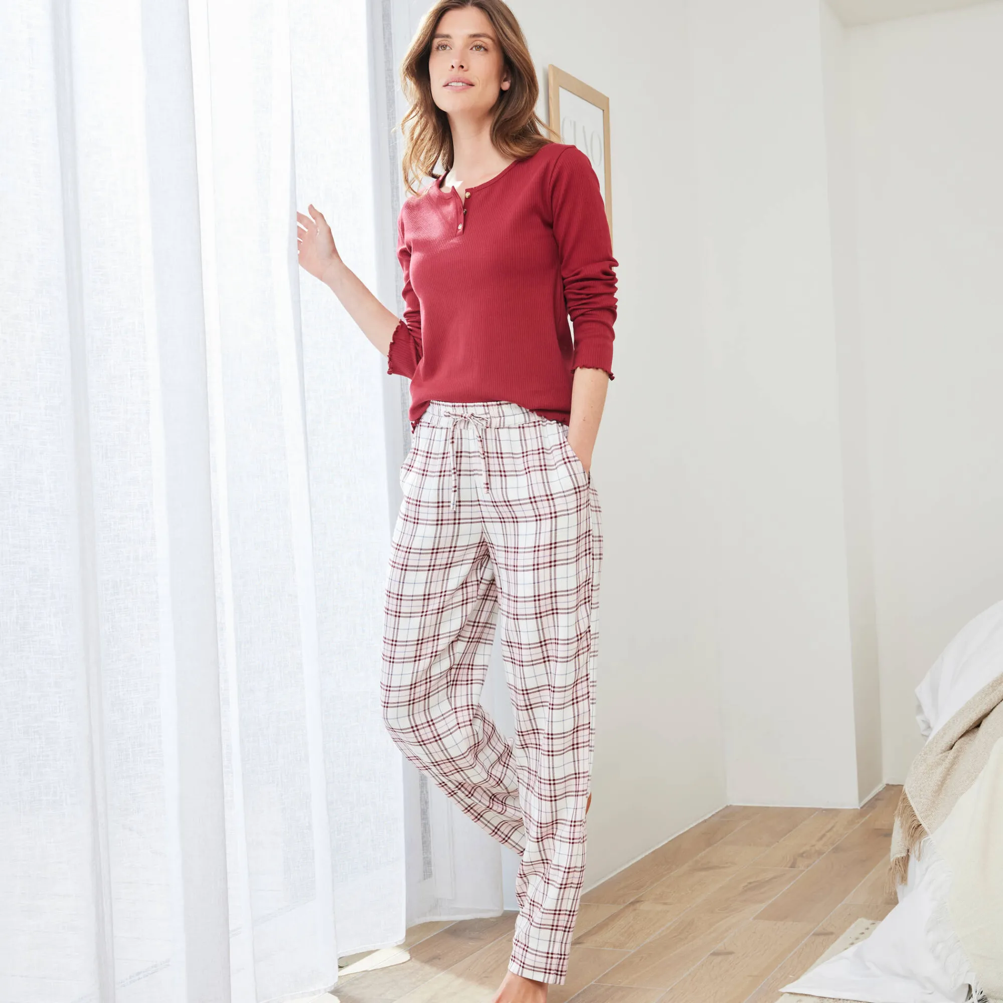 Pyjama<Blancheporte Pyjamashirt met lange mouwen bordeaux