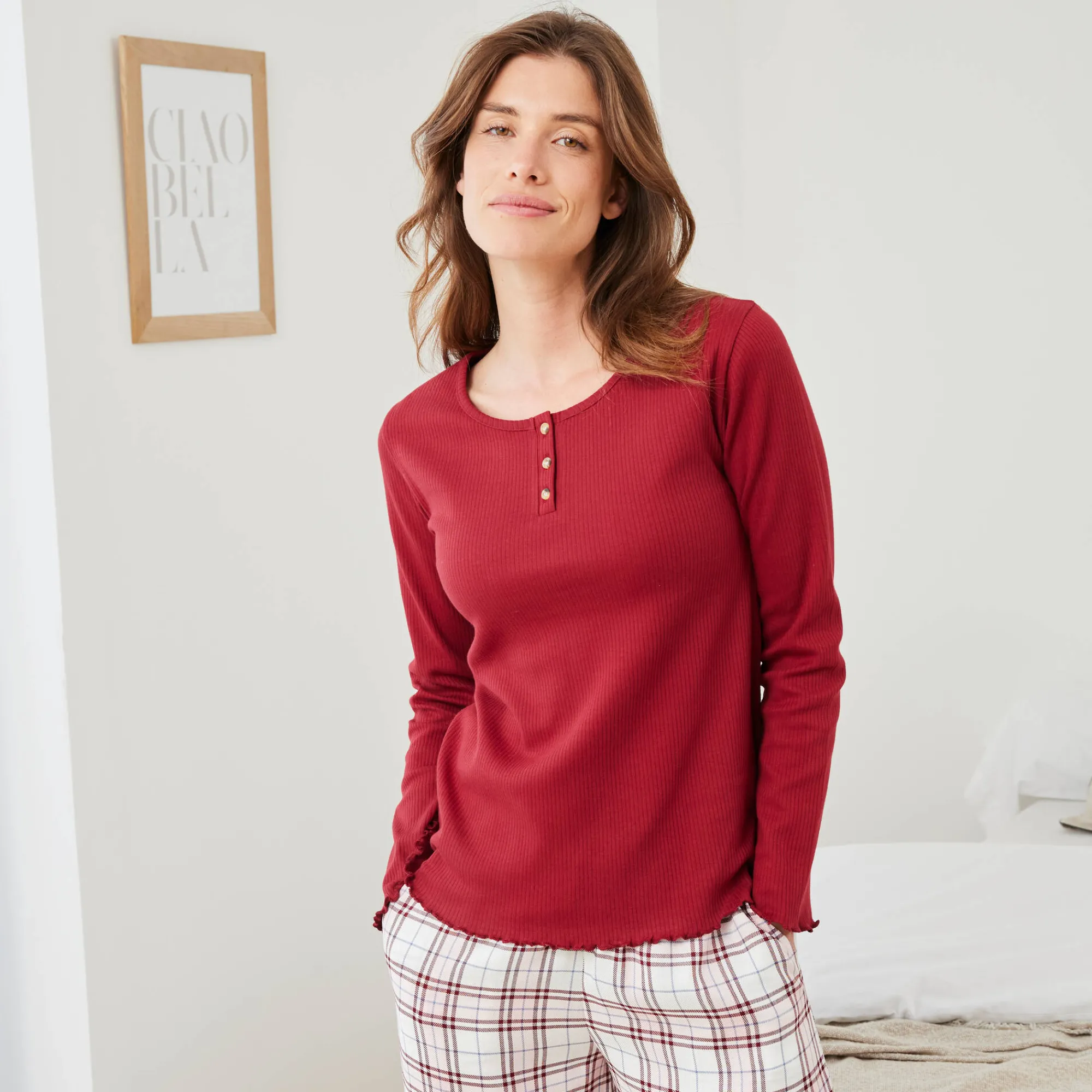Pyjama<Blancheporte Pyjamashirt met lange mouwen bordeaux