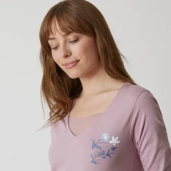 Pyjama<Blancheporte Pyjamashirt met lange mouwen en bloemenmotief grijsmauve