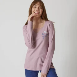 Pyjama<Blancheporte Pyjamashirt met lange mouwen en bloemenmotief grijsmauve
