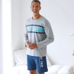 Pyjama En Kamerjas<Blancheporte Pyjamashirt met lange mouwen en strepenprint grijs / aqua