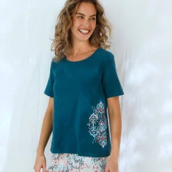 Pyjama<Blancheporte Pyjama-T-shirt met Ikat-print eendenblauw