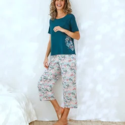 Pyjama<Blancheporte Pyjama-T-shirt met Ikat-print eendenblauw
