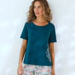 Pyjama<Blancheporte Pyjama-T-shirt met Ikat-print eendenblauw